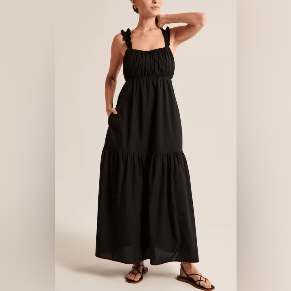 Black Abercrombie bow back poplin maxi dress